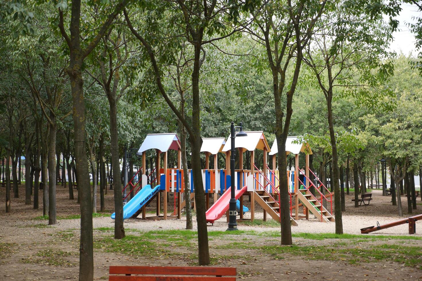 turkey istanbul 12 july 2024, wooden playground outdoor house park in istanbul photo