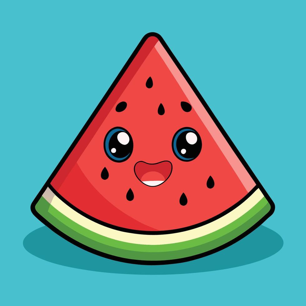 Cartoon Sticker of a Watermelon Slice with a Grinning Expression vector