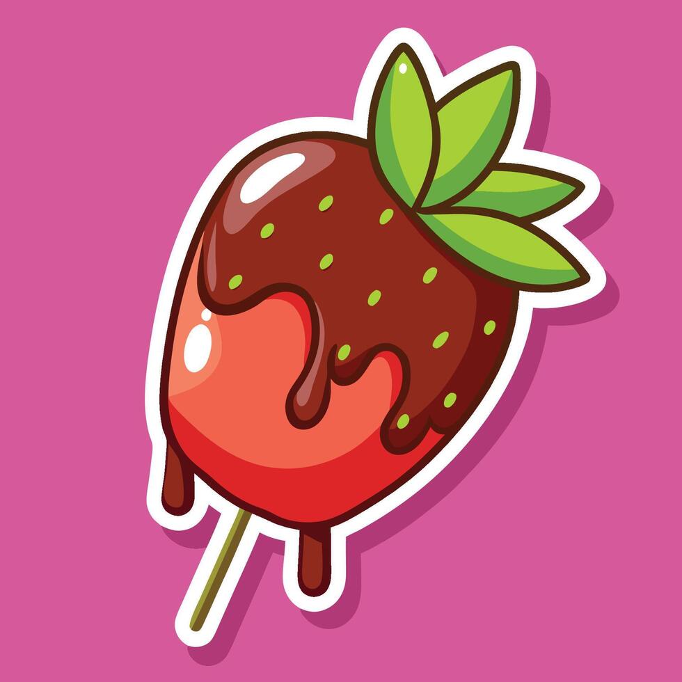 Cartoon Delight Chocolate Dipped Strawberry Sticker for Social Media Fun vector