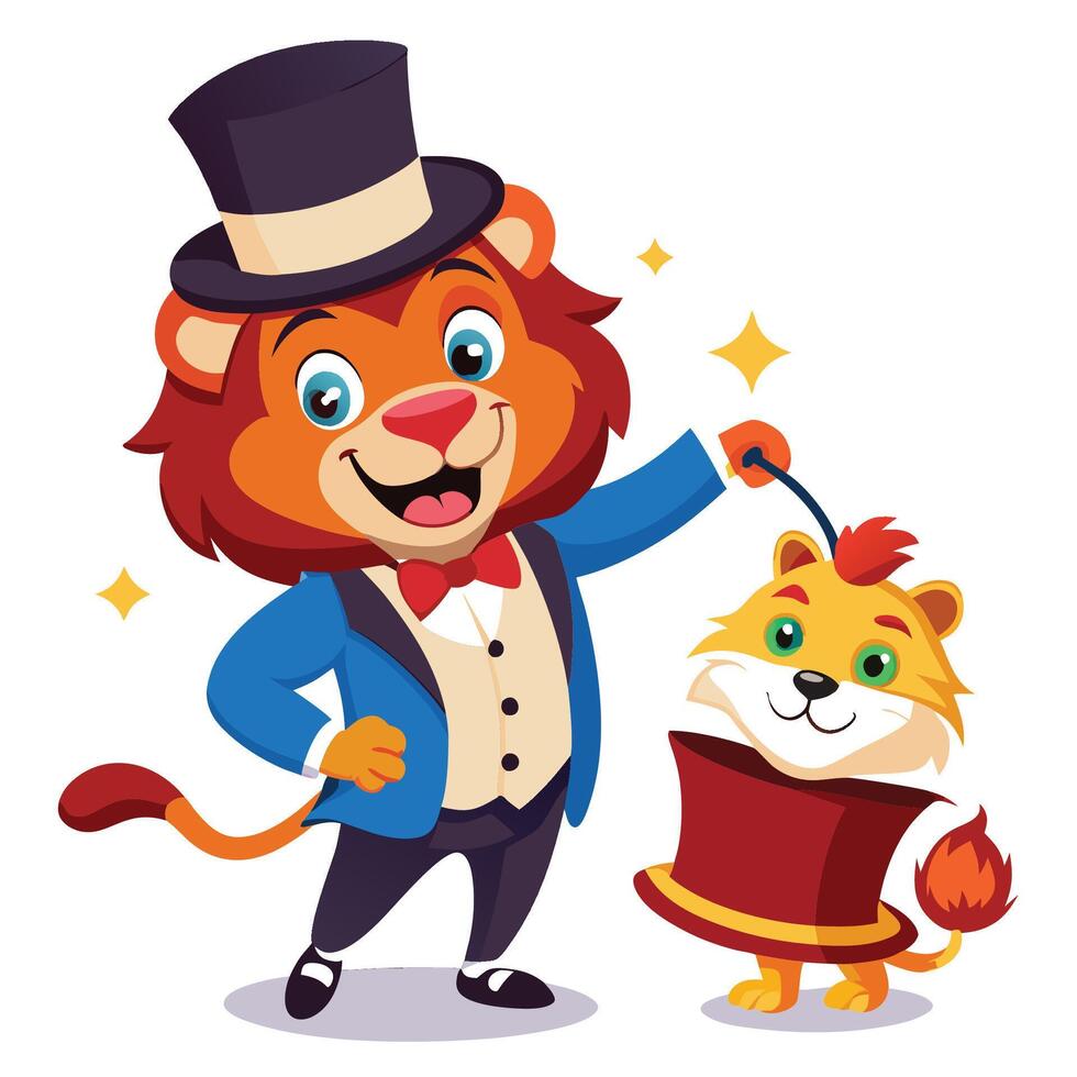 Playful Lion in a Magical Costume Cartoon Sticker vector