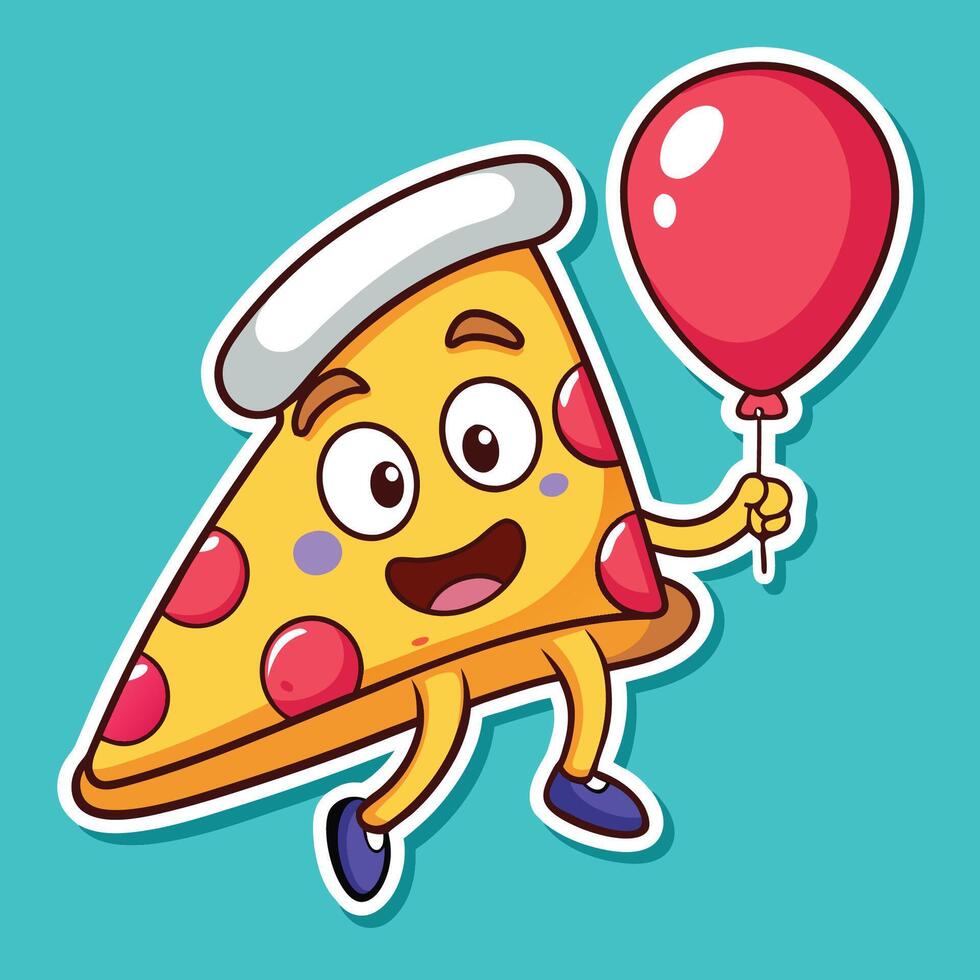 Cartoon Pizza Slice Soaring Through the Air with a Balloon vector