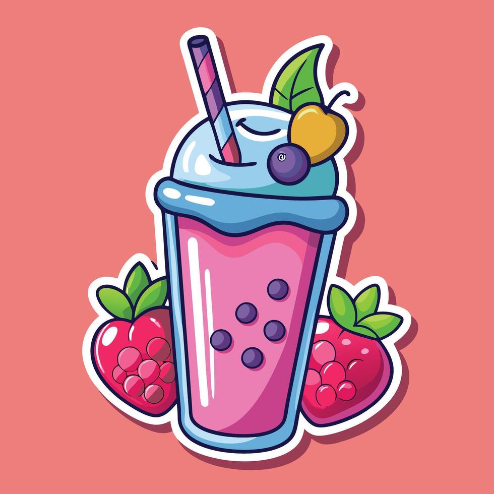 Cartoon Smoothie with Fresh Berries and Fruit Topping vector