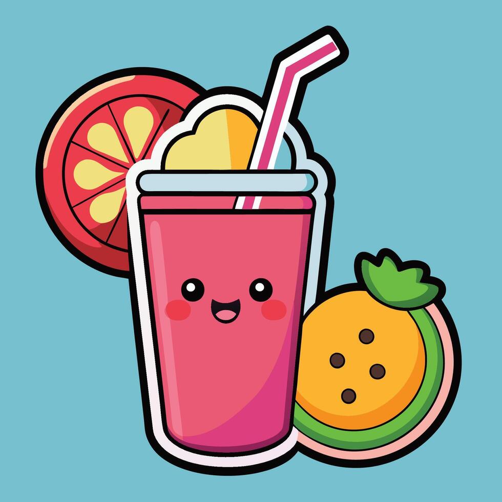 Delightful Smoothie Cartoon Sticker with Adorable Straw vector