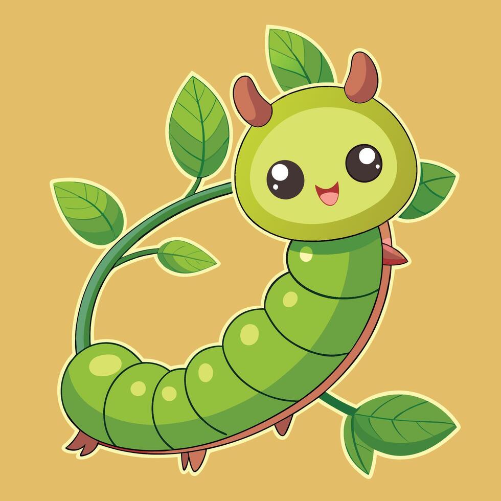 Cartoon Caterpillars Crawling on a Lush Green Vine vector