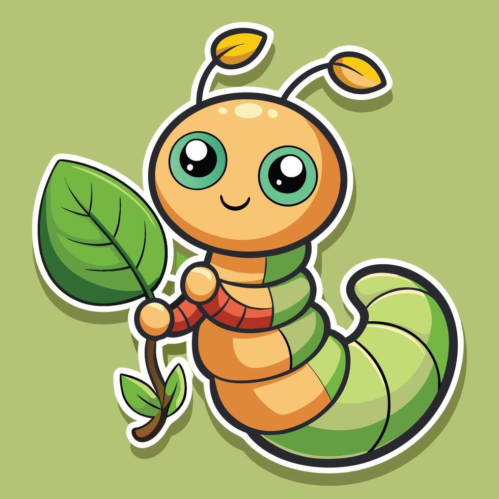 Cute Cartoon Sticker of an Inquisitive Caterpillar Holding a Telescope vector