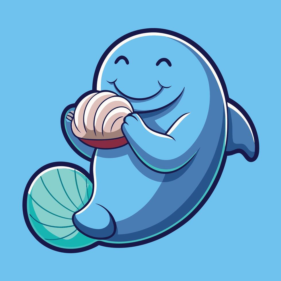 Cute Cartoon Sticker of a Smiling Manatee Floating Lazily vector