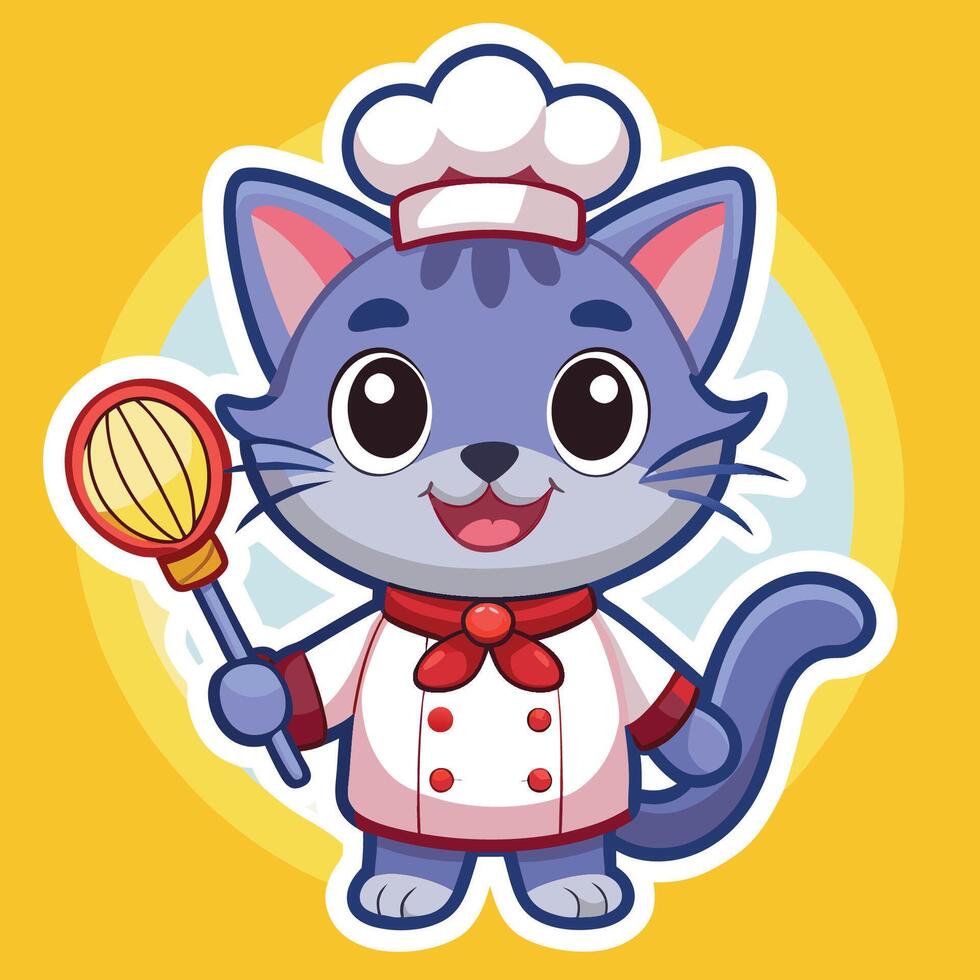 Smiling Cartoon Cat Chef Wearing a Chef s Hat and Apron vector