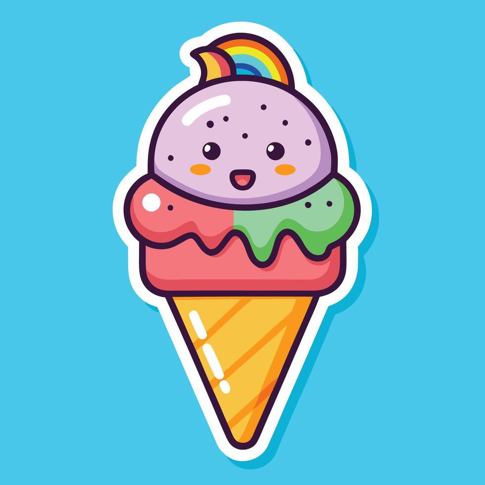Cartoon Rainbow Ice Cream Cone Sticker for Digital Communication vector