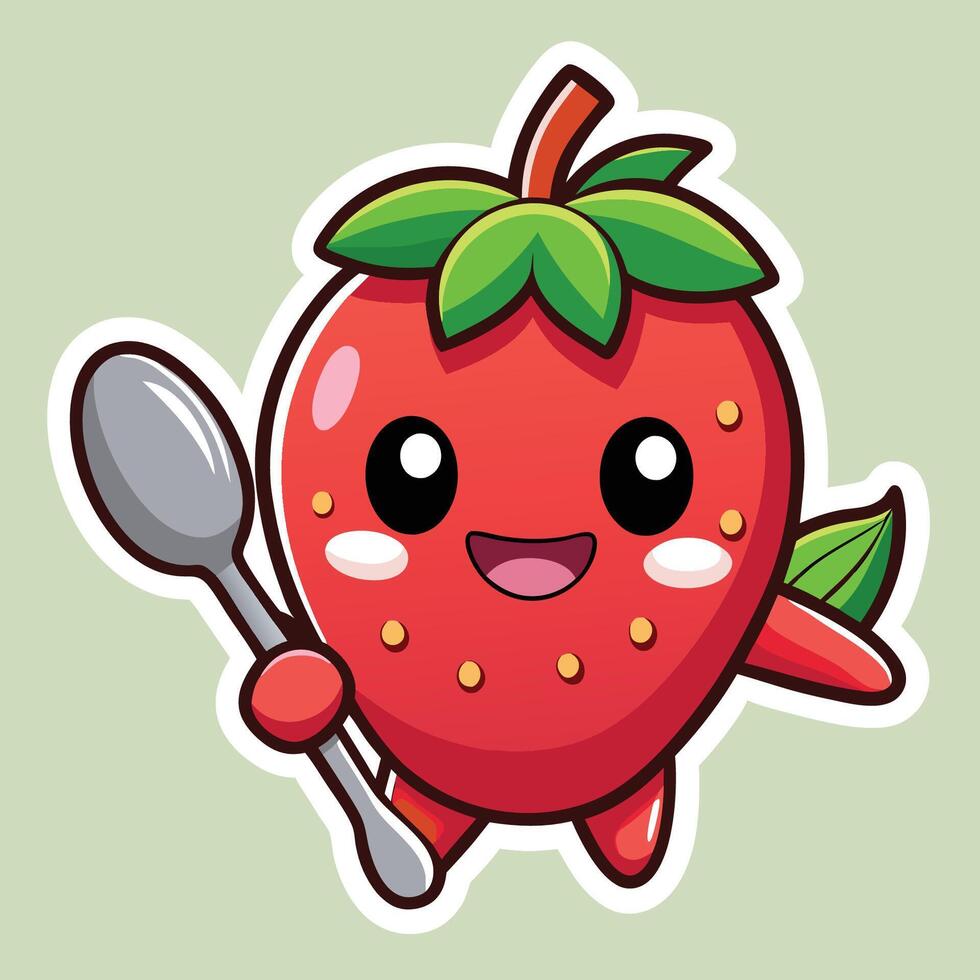 Animated Sticker of an Adorable Strawberry Holding a Tiny Spoon for Dessert vector