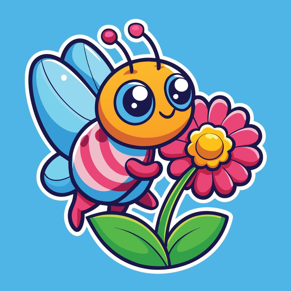 Cartoon Sticker of a Cute Butterfly Gracefully Sipping Nectar from a Flower vector