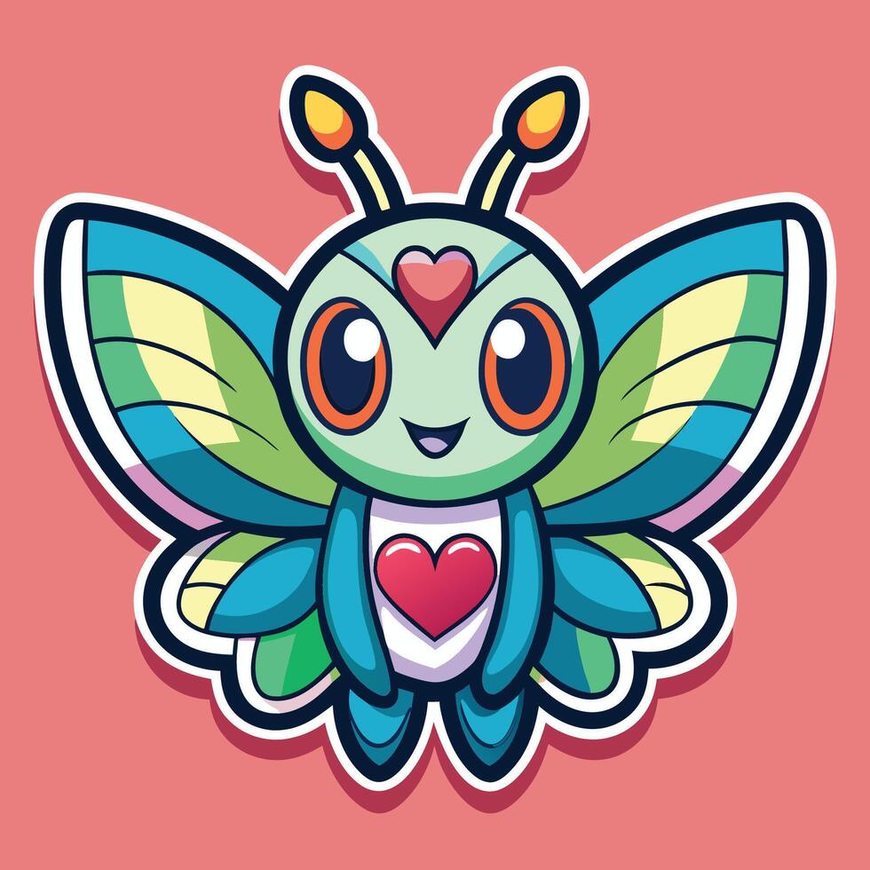 Enchanting Butterfly Sticker Featuring a Heart Shaped Wing Design vector