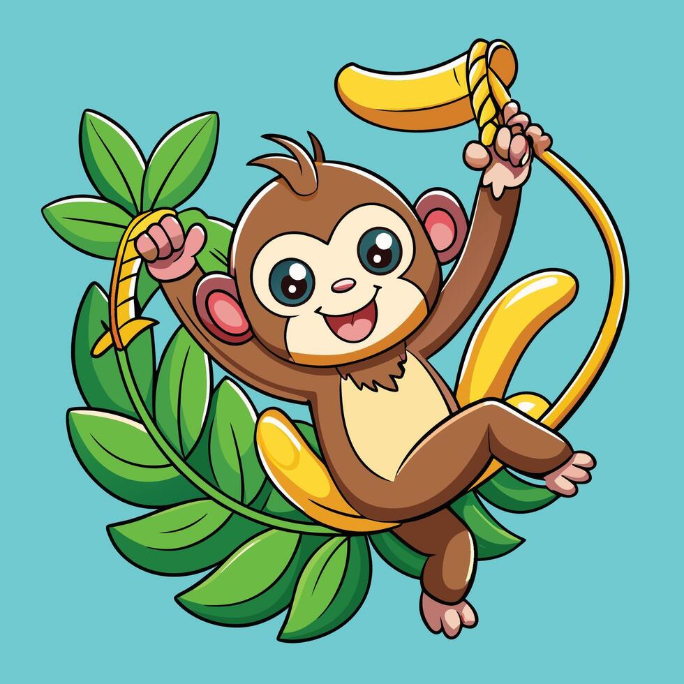Playful Cartoon Monkey with Wild Swinging Adventure vector