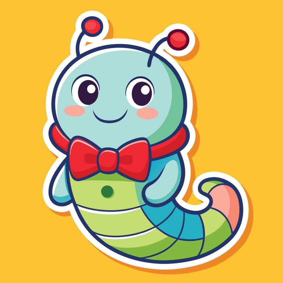 Adorable Cartoon Caterpillar with a Cute Little Bow Tie vector
