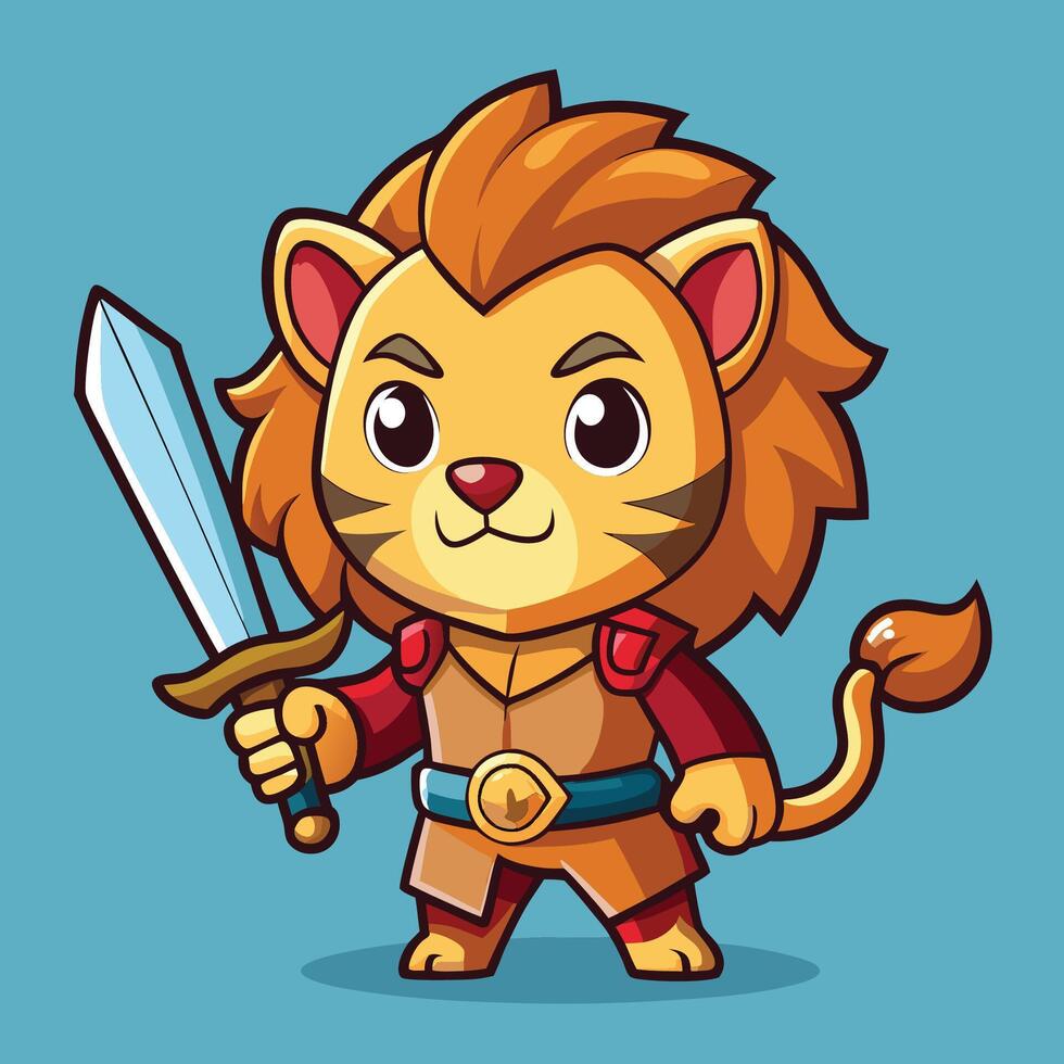 Playful Cartoon Lion Cub Embraces Toy with Delightful Expression vector