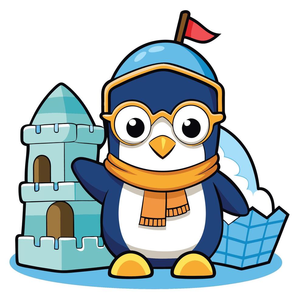 Playful Penguin in Goggles Cartoon Sticker for Kids Adventures vector