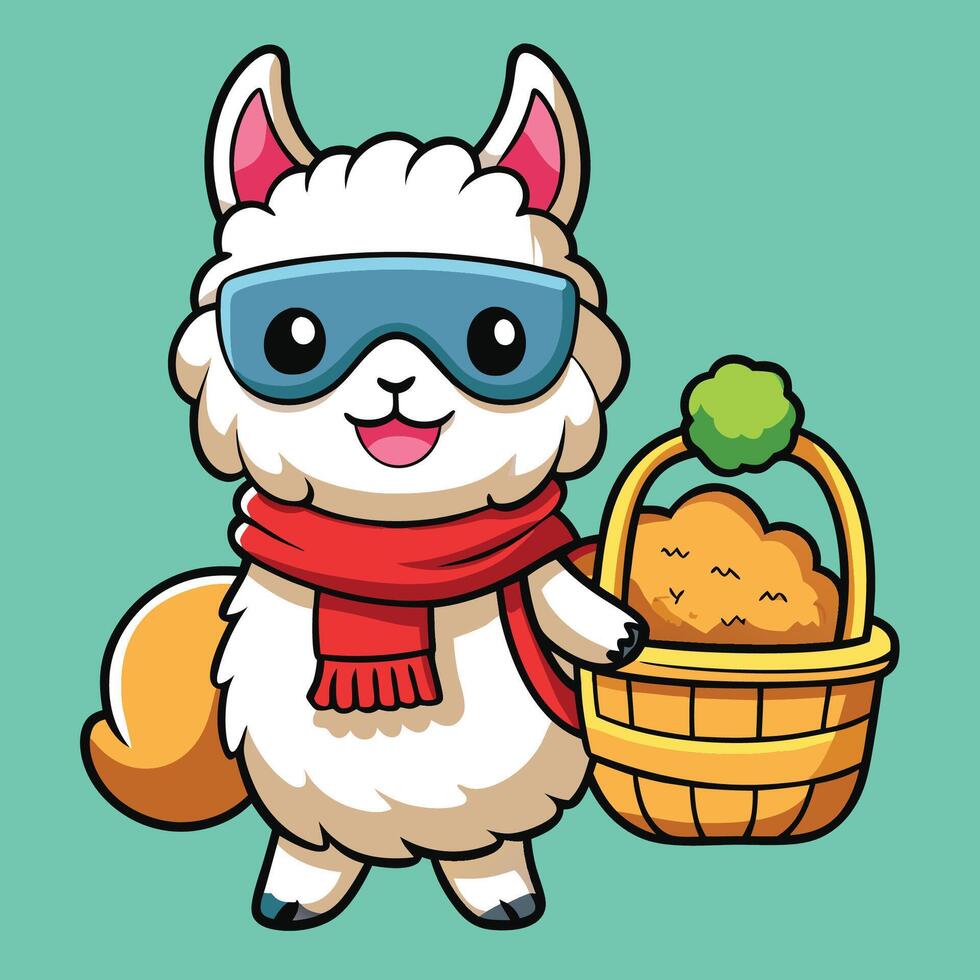 Amusing Animated Sticker of a Joyous Alpaca Sporting Sunglasses vector