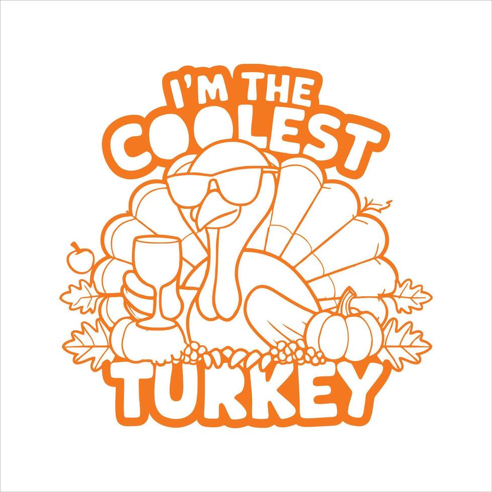 Cool Thanksgiving Turkey with Sunglasses and Drink Funny Holiday Illustration vector