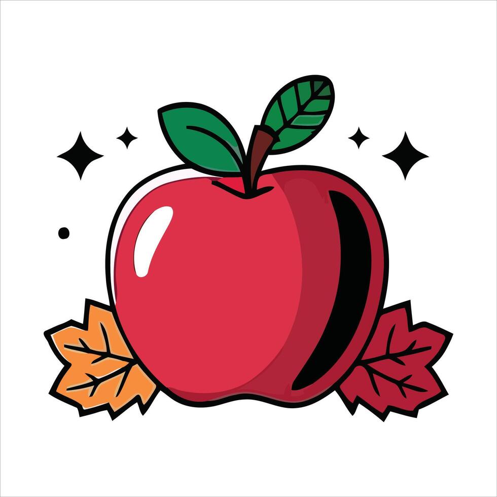 Autumns Bounty A Vibrant Apple with Fall Leaves vector