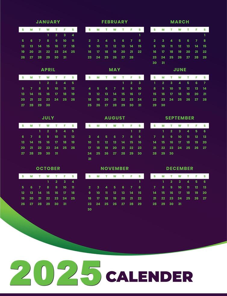 2025 Minimalist One-Page Calendar - Clean and Modern Layout vector