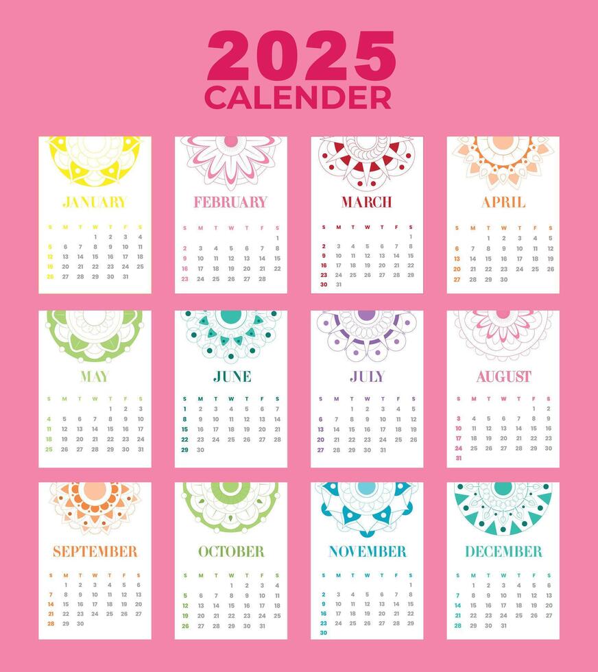 2025 Calendar Monthly Pages with Separate Layouts for Each Month vector