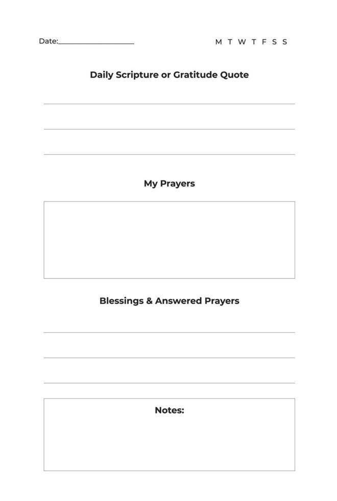Prayer Journal Inner Page Sections for Gratitude Prayers Blessing, and Reflections vector