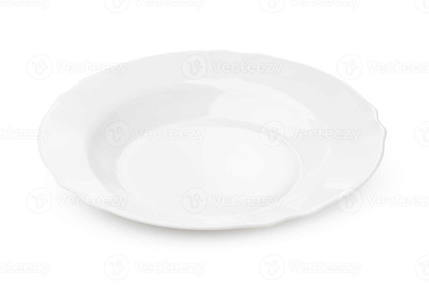 Empty white plate isolated on white background photo