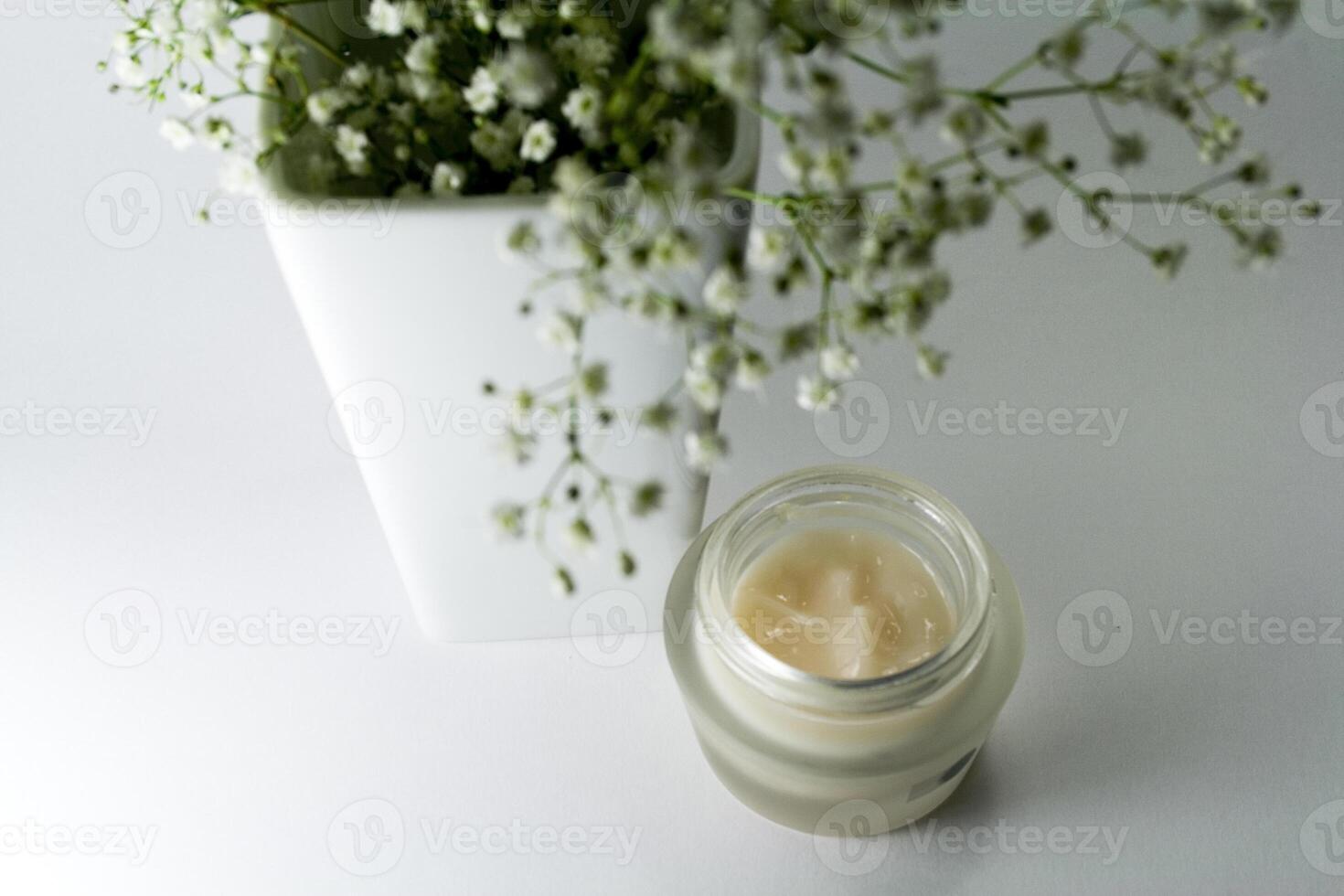 flowers in vase and creme photo