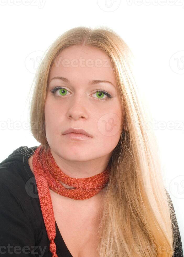 sad green-eyed blonde photo