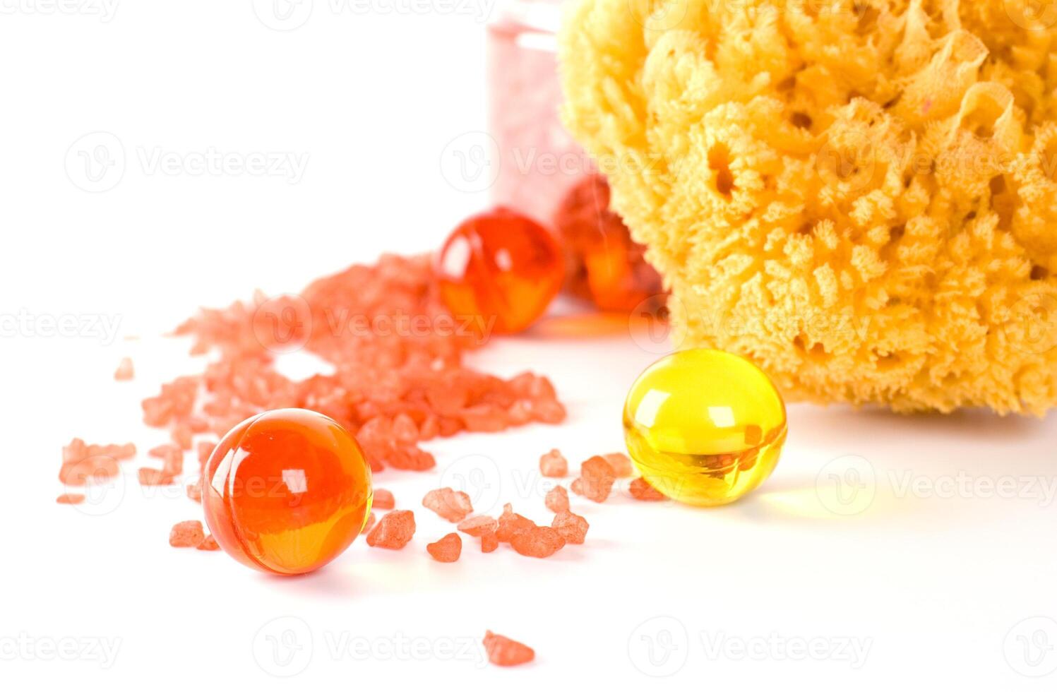 natural sponge, bath salt and oil balls photo