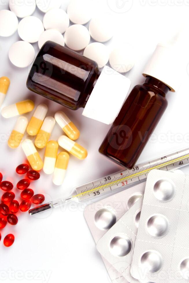different pills closeup photo