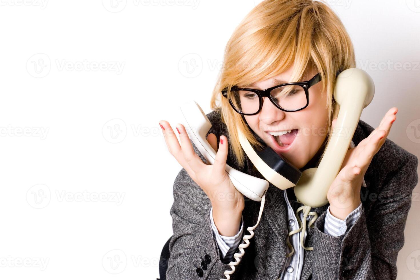 businesswoman with three phones photo