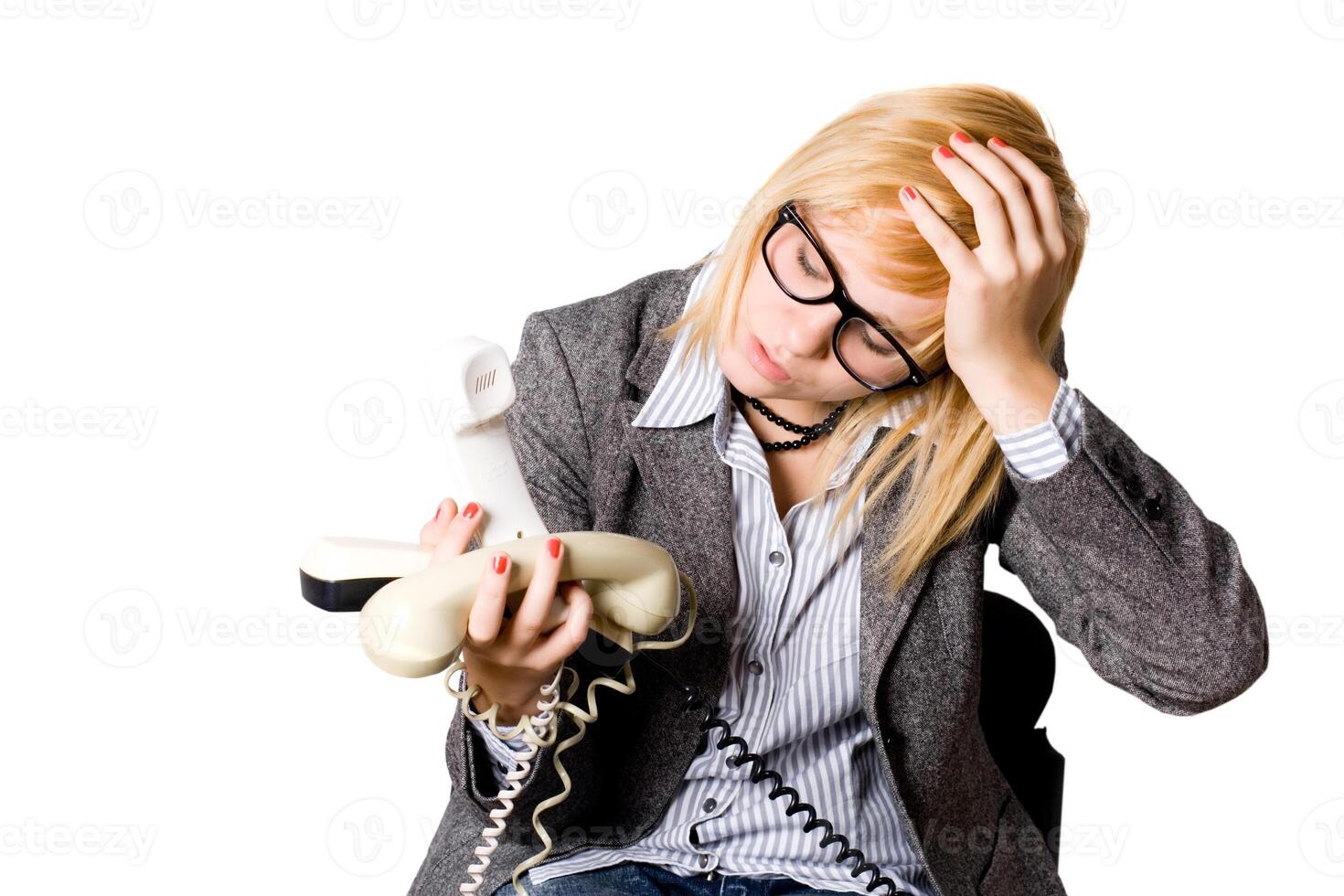 businesswoman with three phones photo