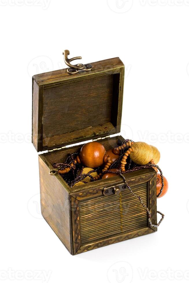 wooden box with fashion beads photo