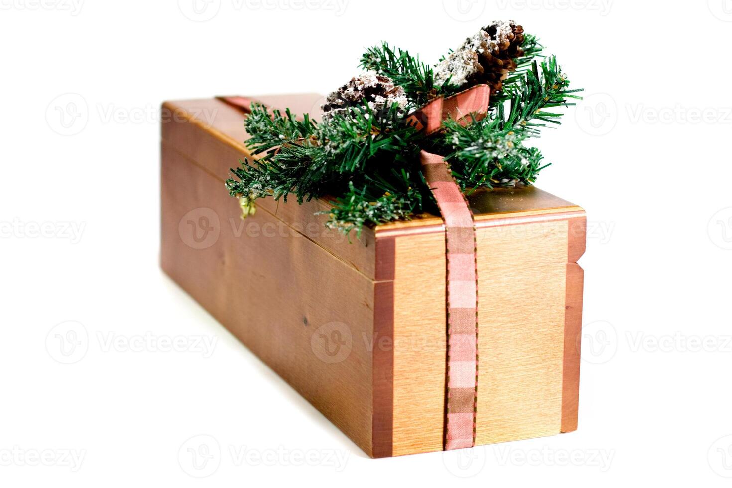 wooden gift box with xmas decoration photo