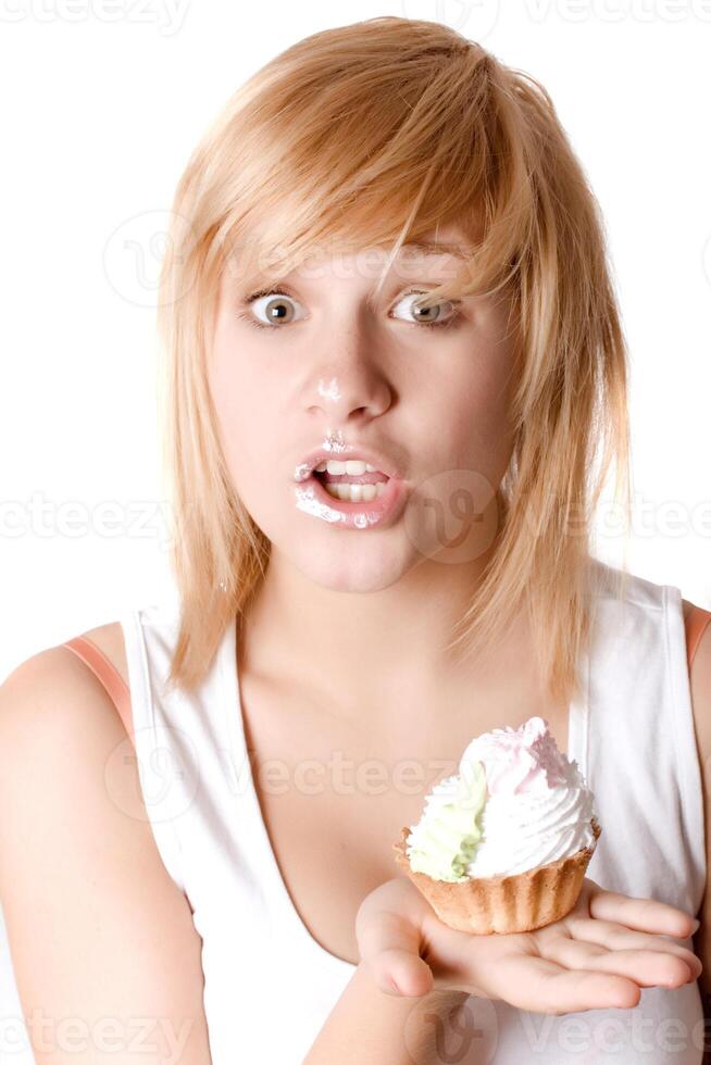 young woman with cake photo