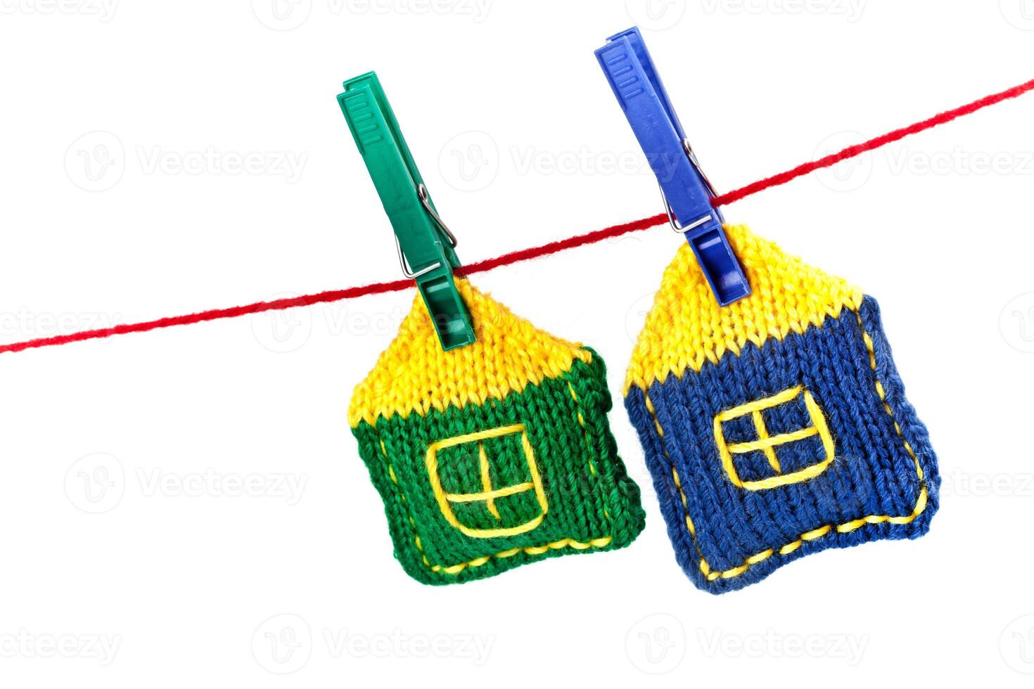 two knitted colorful houses photo
