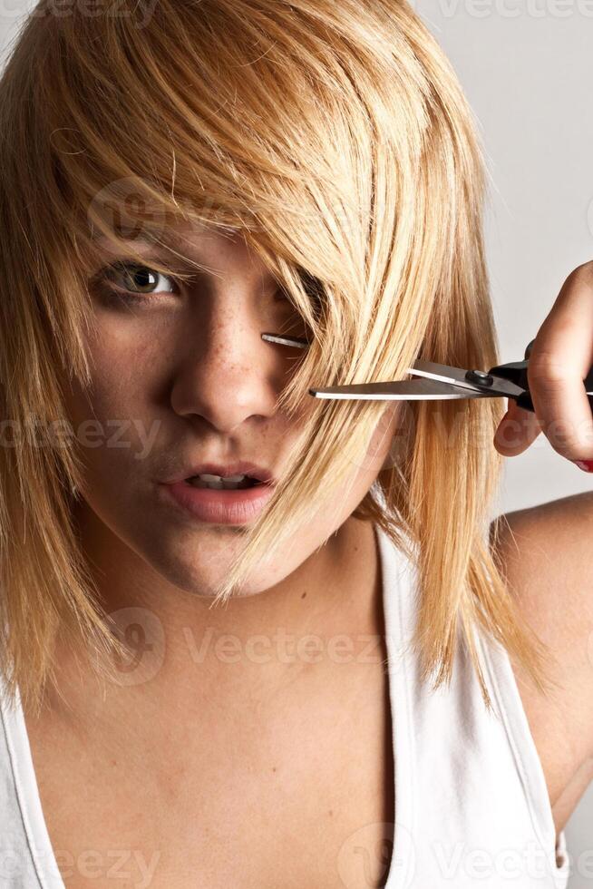 woman with scissors photo