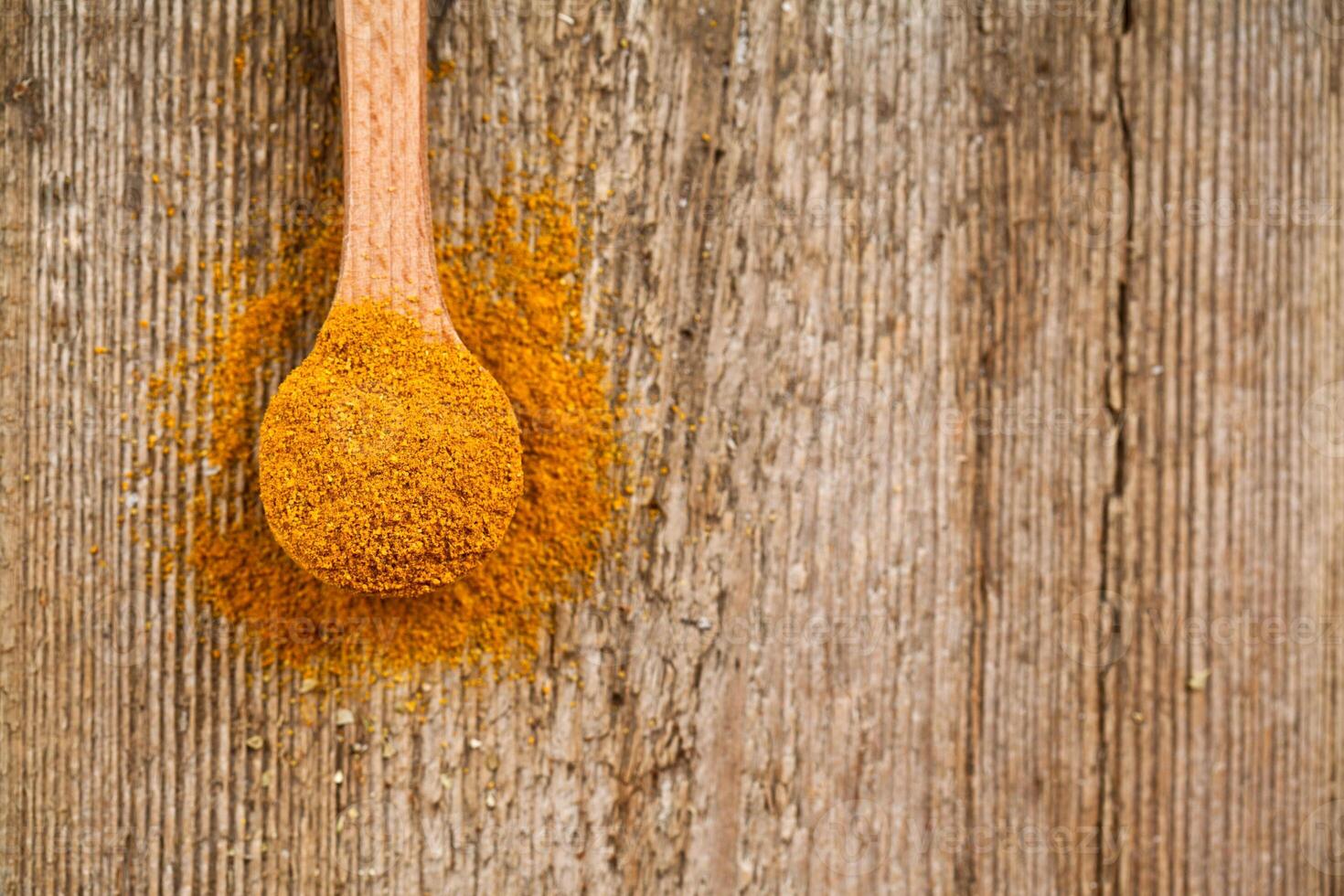 curry powder in wooden spoon photo