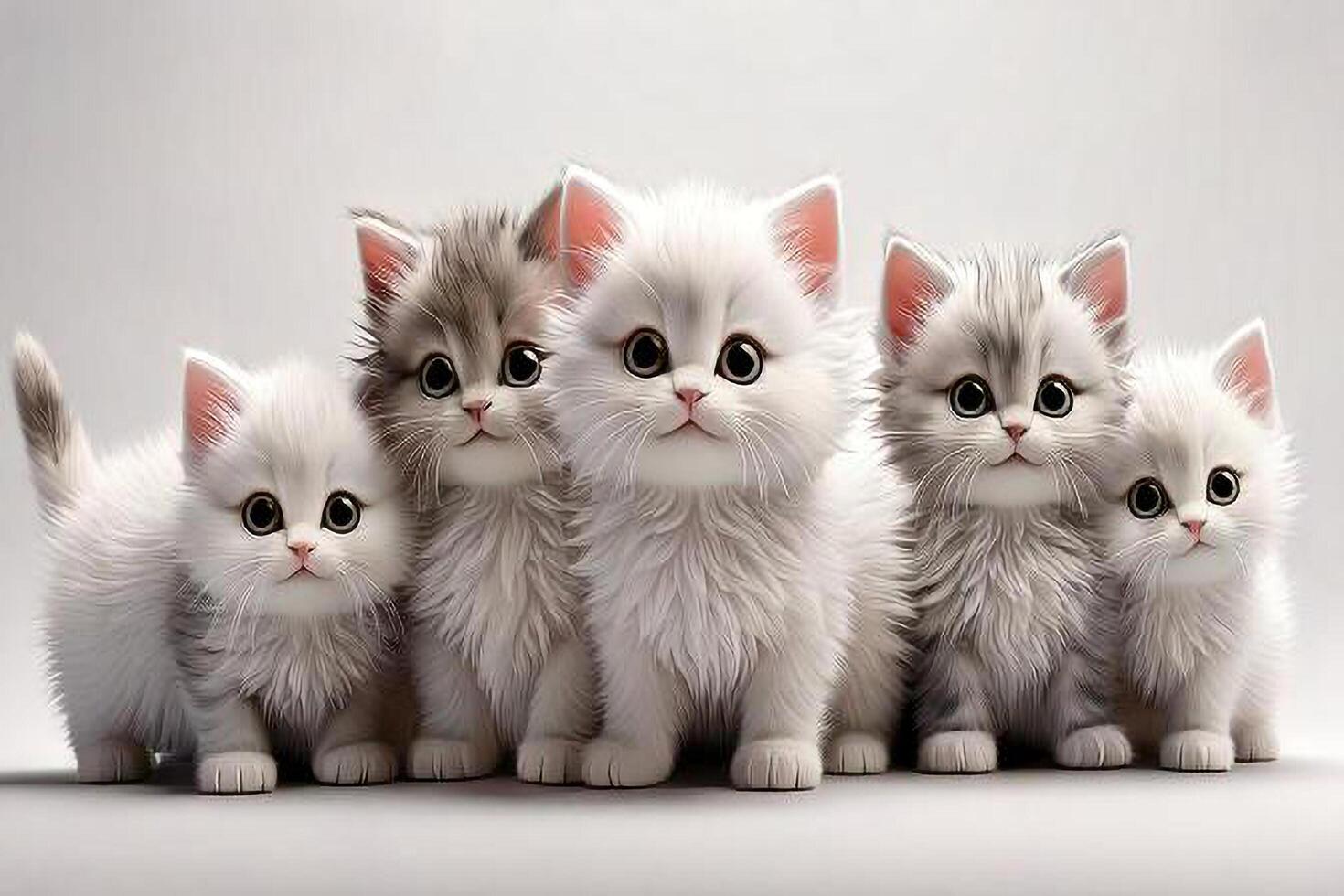 Five kittens are sitting together in a row photo