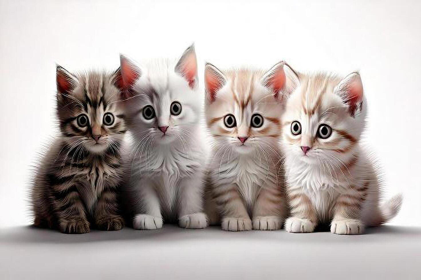 Four kittens sitting together in a row photo