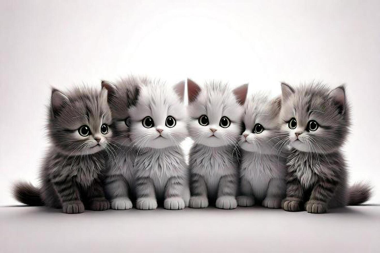 Five kittens are sitting together in a row photo