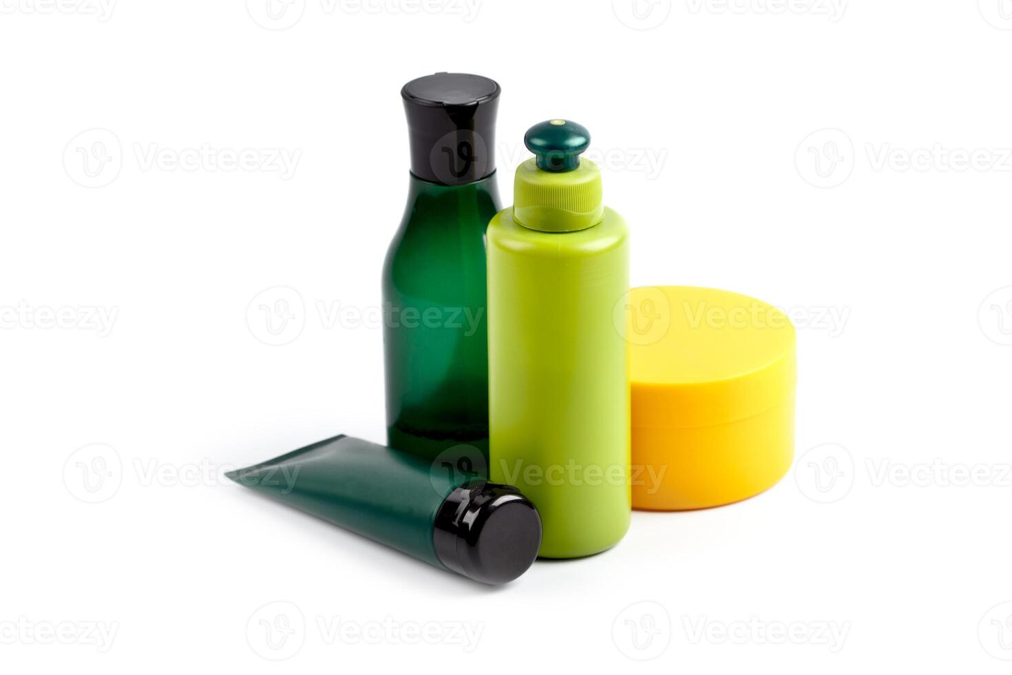Bath cosmetic products isolated on white background. photo