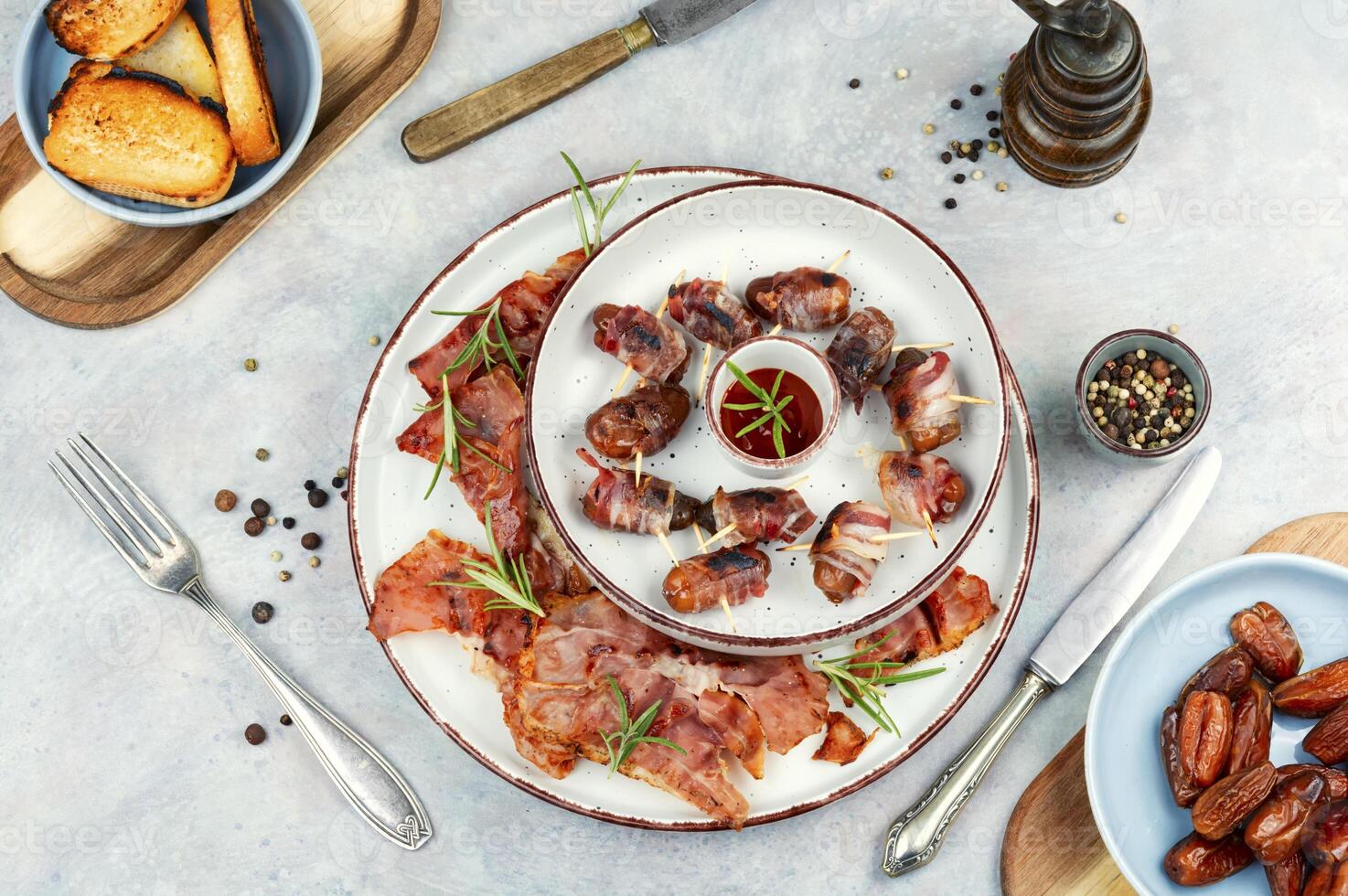Crispy bacon wrapped dates. photo