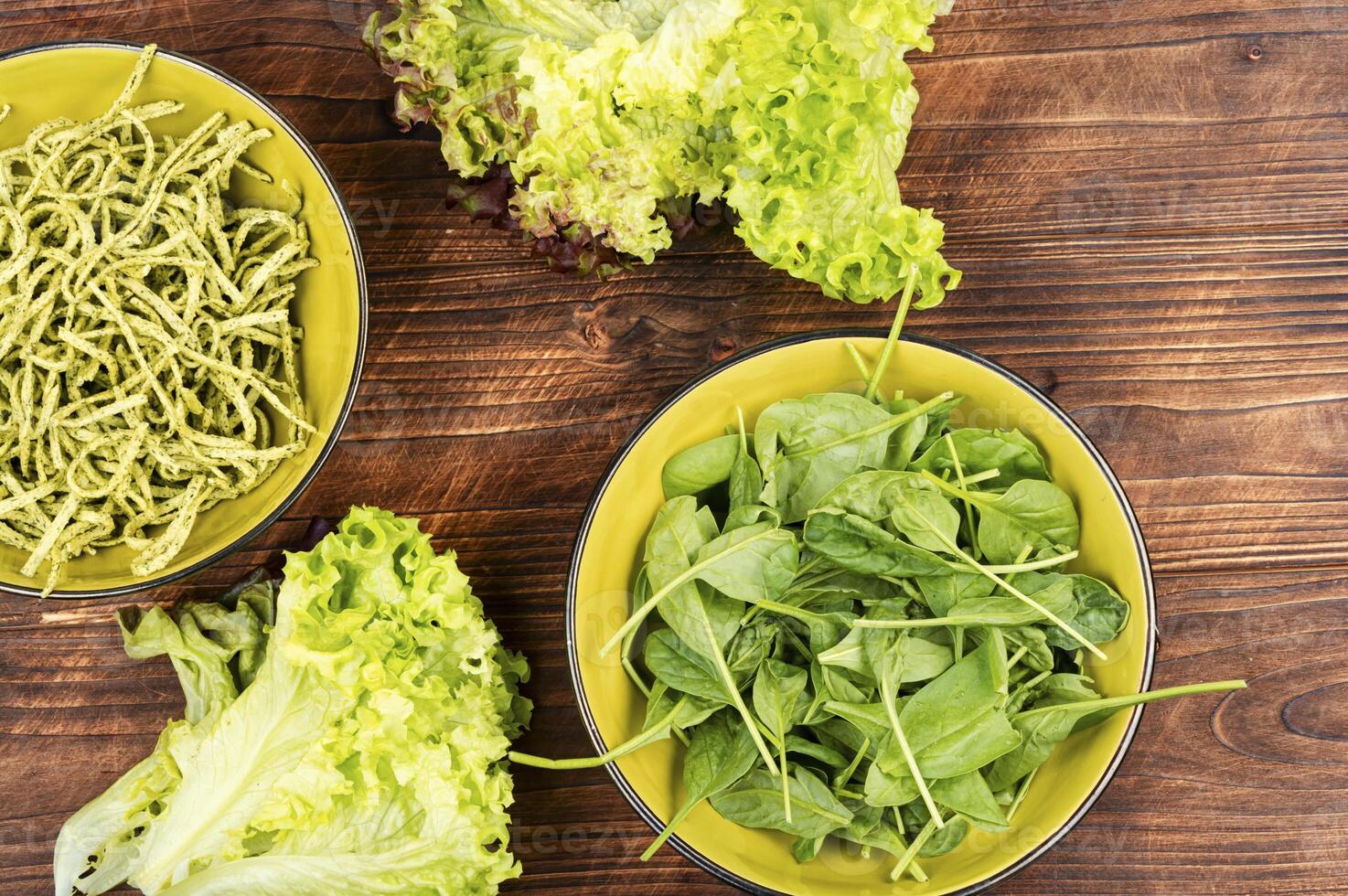 Tasty pasta with spinach. photo