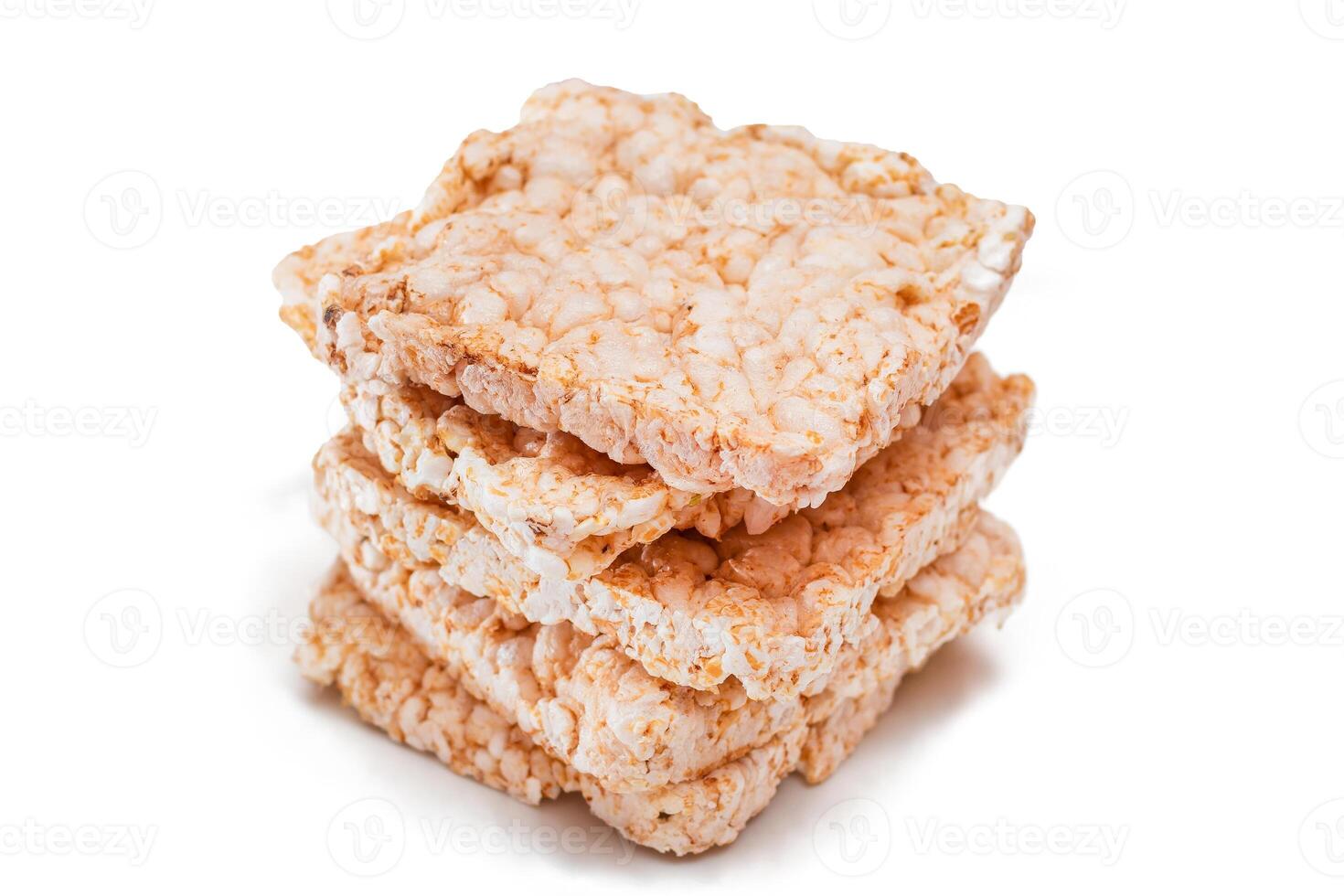 A Stack of Square Rice Cakes - Isolated on White. Dietary Crispbread - Isolation photo