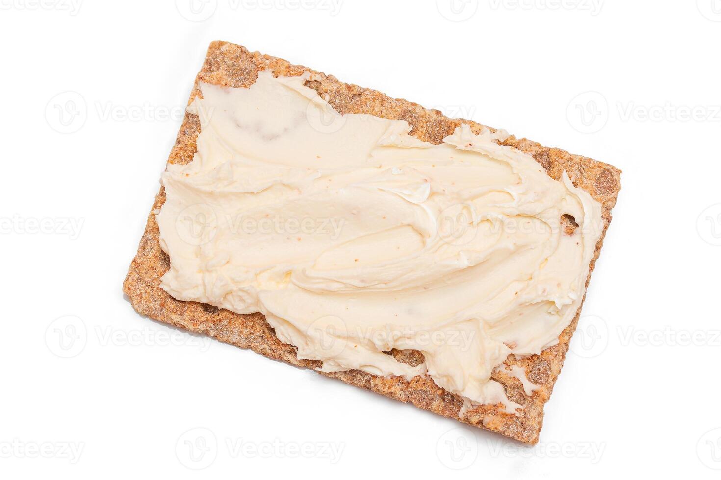 Whole Grain Crispbread with Cream Cheese - Isolated on White. Quick and Healthy Sandwiches. Healthy Dietary Snack - Isolation photo