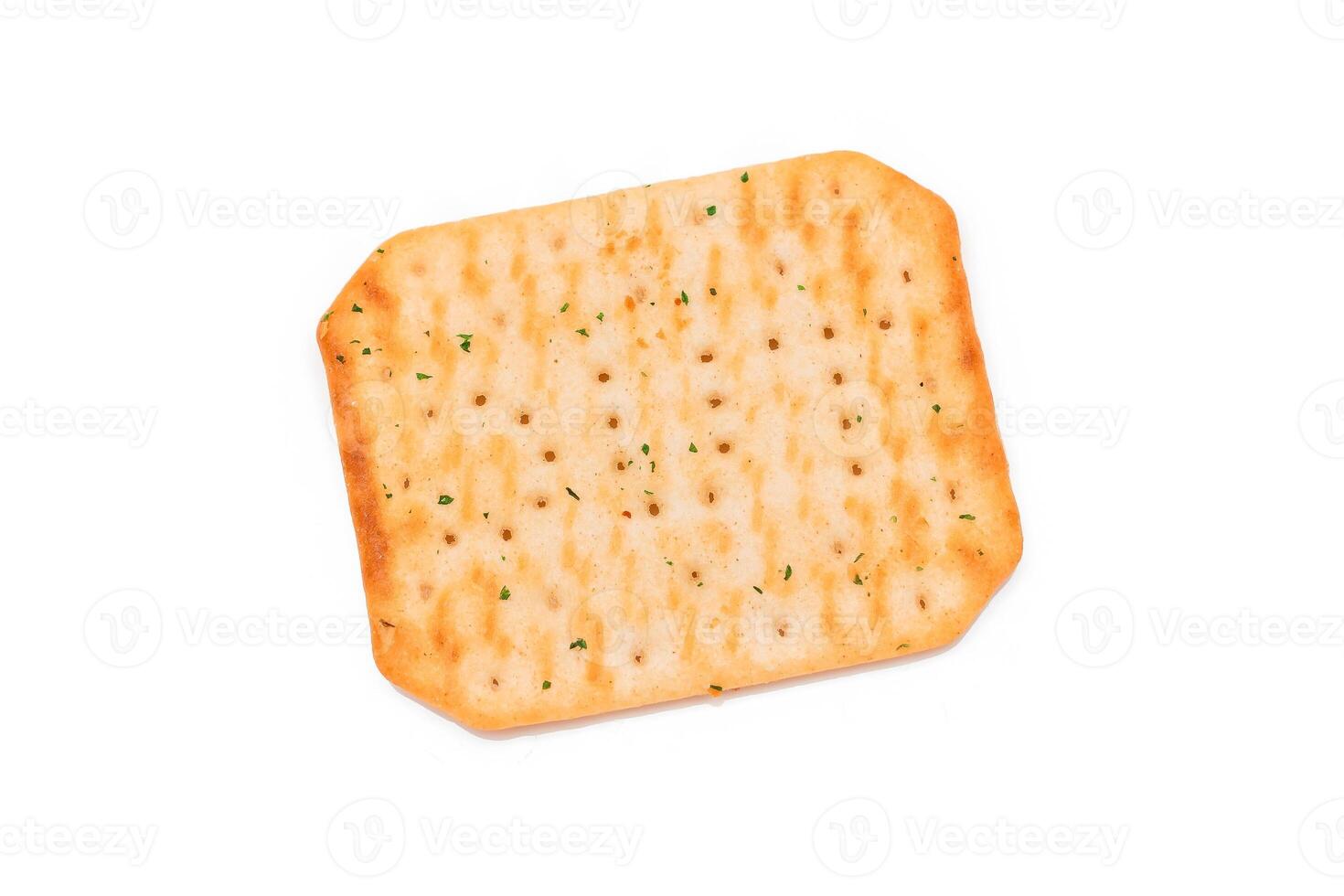 Crispy Salted Cracker with Greens - Isolated on White. Easy Snack - Isolation photo
