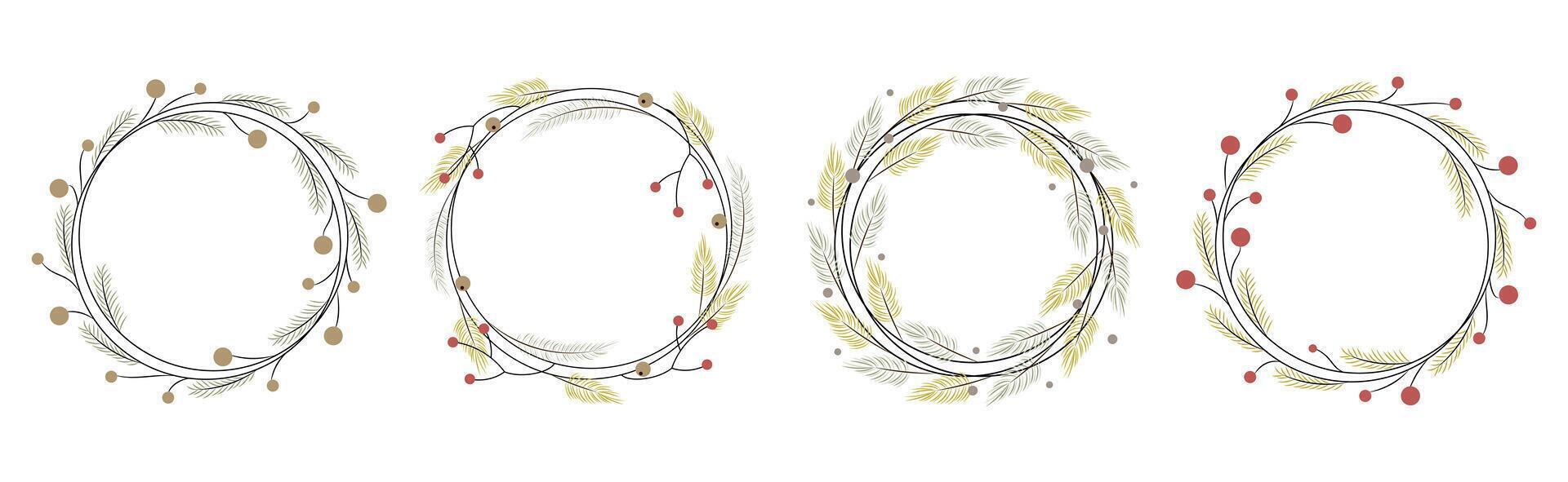 Set of Christmas wreaths with branches and berries. Place for text. illustration vector