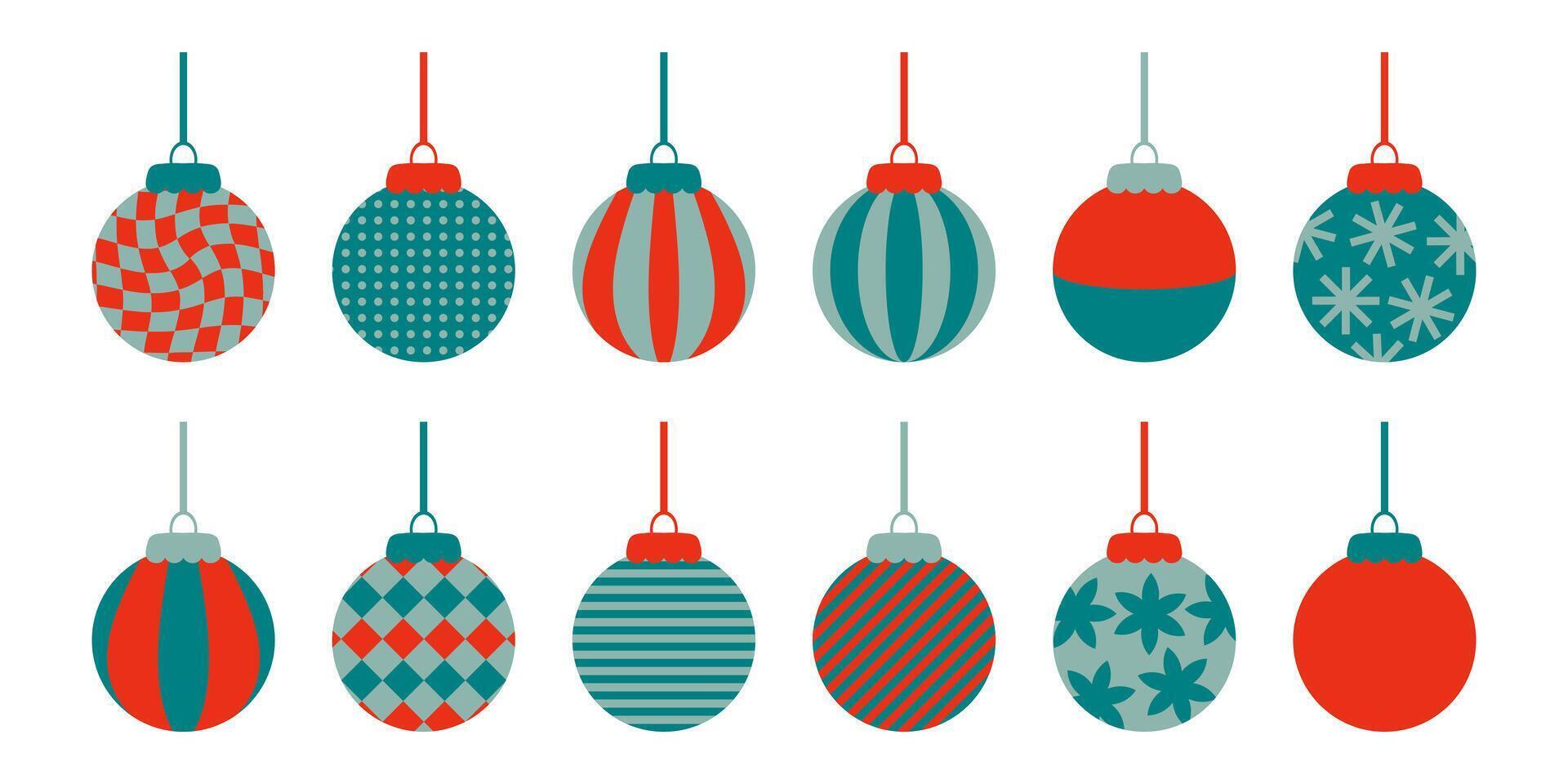 Geometric Christmas balls ornament clipart collection in flat style. Perfect for banner, flyer, label, postcard, sale, stickers. Isolated illustration. vector