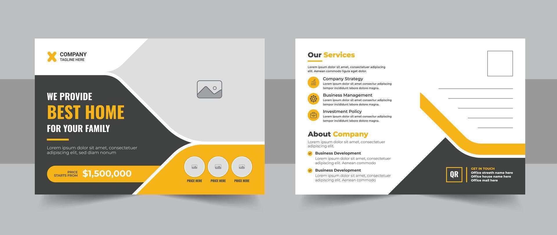 A set of editable real estate postcard design template vector